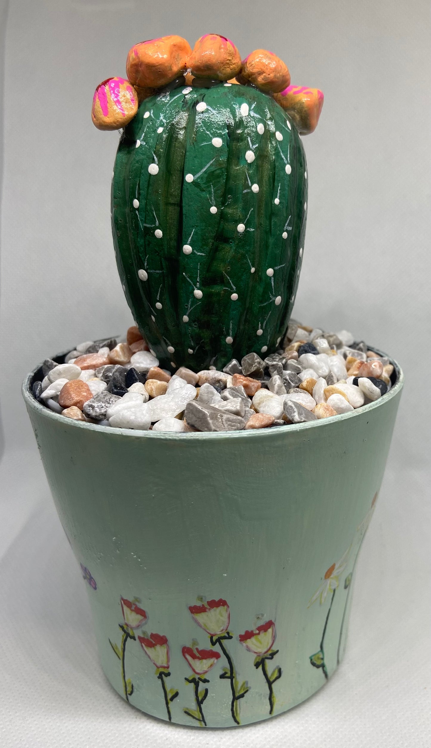 Flowering Cactus in A Hand Painted Pot.