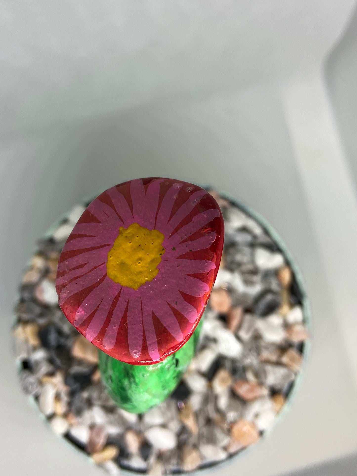 Flowering Cactus in Green and Blue Painted Pot